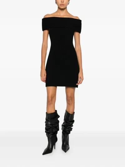 Givenchy Off-the-shoulder Ribbed Knee Length Dress In Black