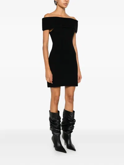 Givenchy Off-the-shoulder Ribbed Knee Length Dress In Black