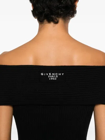 Givenchy Off-the-shoulder Ribbed Knee Length Dress In Black