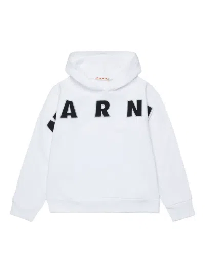 Marni Logo-embroidery Cotton Hoodie In White