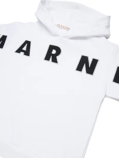 Marni Logo-embroidery Cotton Hoodie In White