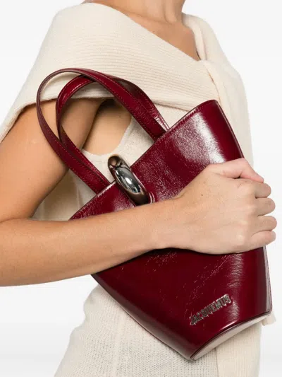 Jacquemus Trapezoidal Red Leather Handbag With Silver Detailing In Red