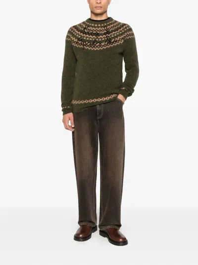 Mc2 Saint Barth Multicolor Knit Crew Neck Sweater With Embroidery Detail In Green