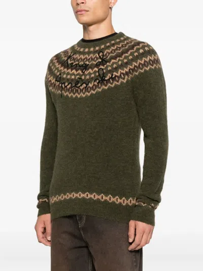 Mc2 Saint Barth Multicolor Knit Crew Neck Sweater With Embroidery Detail In Green
