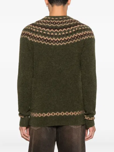 Mc2 Saint Barth Multicolor Knit Crew Neck Sweater With Embroidery Detail In Green