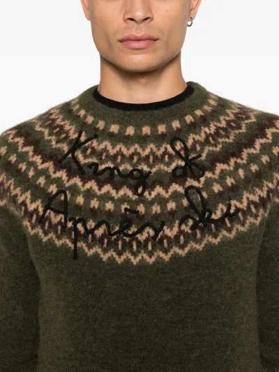 Mc2 Saint Barth Multicolor Knit Crew Neck Sweater With Embroidery Detail In Green