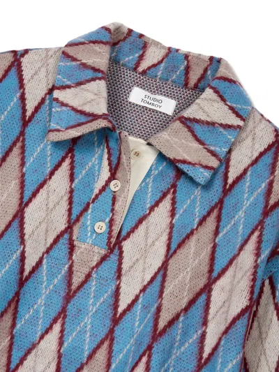 Studio Tomboy Argyle-pattern Polo Top In Blue