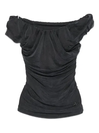 Vivienne Westwood Off-the-shoulder Velvet Top Short Sleeves In Black