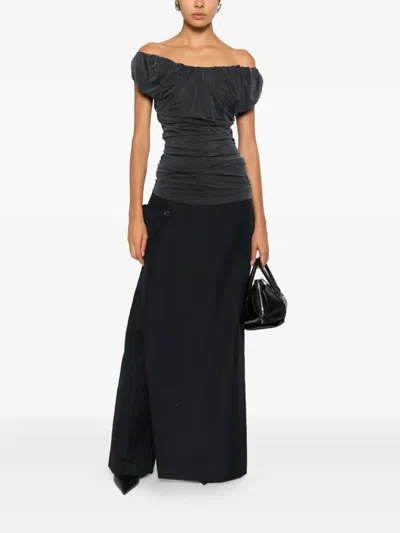 Vivienne Westwood Off-the-shoulder Velvet Top Short Sleeves In Black