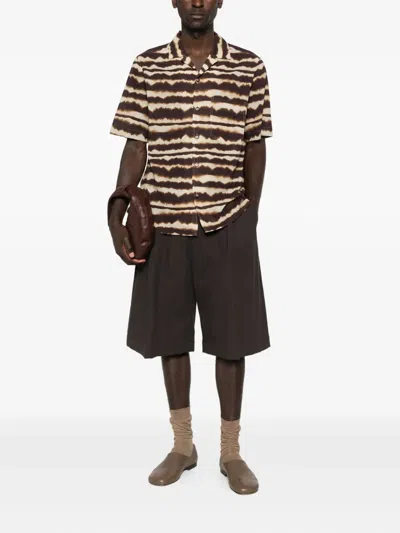 Nanushka Striped Short-sleeve Shirt In Brown
