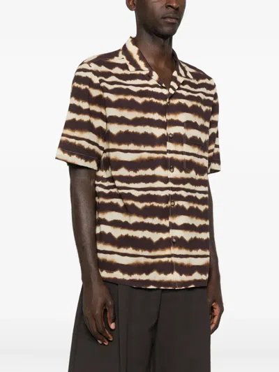 Nanushka Striped Short-sleeve Shirt In Brown