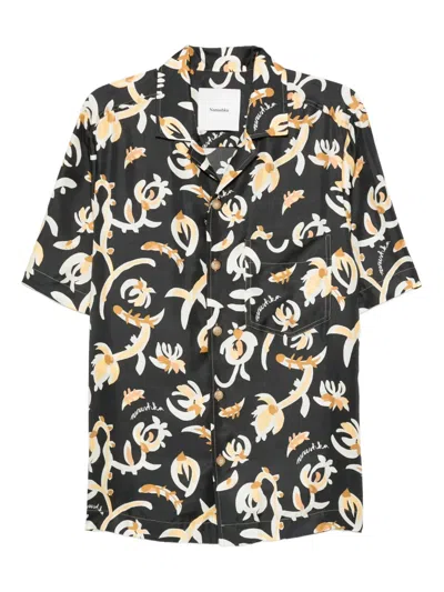 Nanushka Floral-print Short-sleeve Shirt In Black