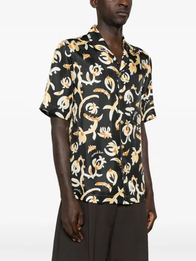 Nanushka Floral-print Short-sleeve Shirt In Black