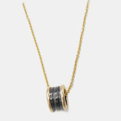 Pre-owned Bvlgari B.zero1 Black Ceramic 18k Rose Gold Pendant Necklace
