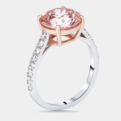 Pre-owned The Diamond Edit 3.3 Cts Pink Round Lab Grown Diamonds 18k Two Tone Gold Ring Size 52