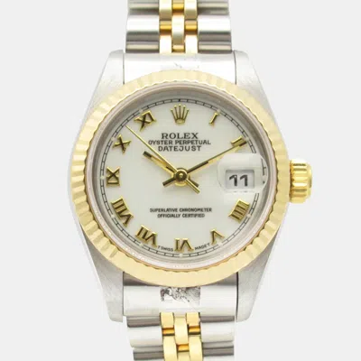 Pre-owned Rolex Datejust 69173 Automatic White 18k Yellow Gold Stainless Steel Women's Wristwatch 26 Mm