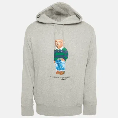 Pre-owned Polo Ralph Lauren Grey Polo Bear Print Cotton Hoodie L In Gray