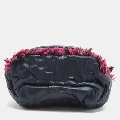 Pre-owned Chanel Navy Blue Embossed Nylon Tweed Doudoune Belt Bag