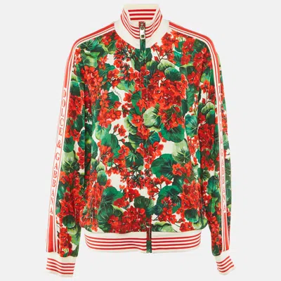 Pre-owned Dolce & Gabbana Red Floral Print Crepe Bomber Jacket M
