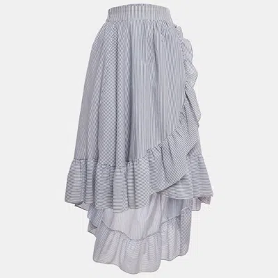Pre-owned Maje White/blue Striped Cotton Blend Asymmetric John Skirt S