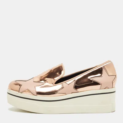 Pre-owned Stella Mccartney Metallic Rose Gold Faux Leather Binx Slip On Sneakers Size 35