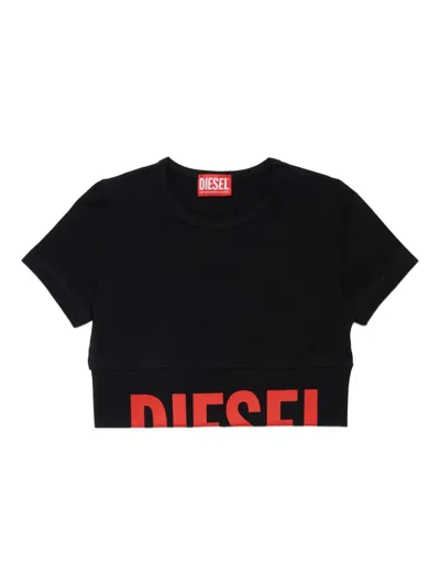 Diesel Tcefy Logo-hem Crew-neck T-shirt In Black