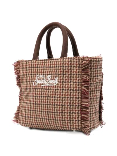 Mc2 Saint Barth Check-pattern Vanity Mini Wool Tote Bag In Brown