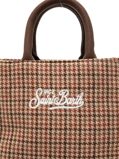 Mc2 Saint Barth Check-pattern Vanity Mini Wool Tote Bag In Brown