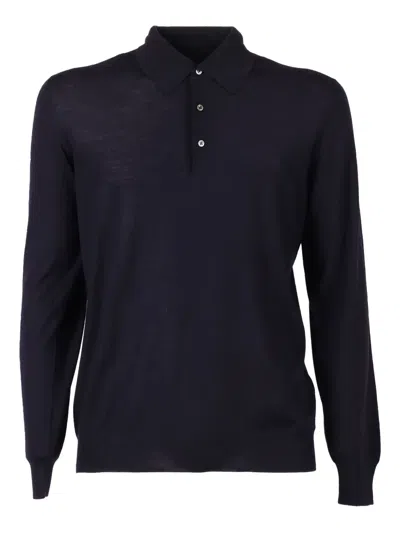 Fedeli Long-sleeve Polo Shirt In Blue