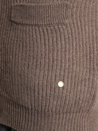 Greyed Button Ribbed Cardigan In Brown