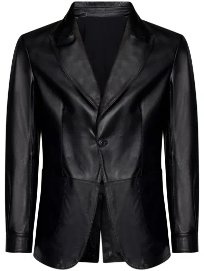 Franzese Collection Single-breasted Leather Blazer In Black