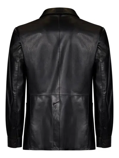 Franzese Collection Single-breasted Leather Blazer In Black