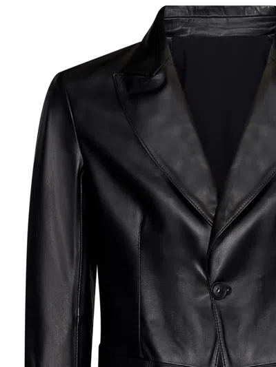 Franzese Collection Single-breasted Leather Blazer In Black