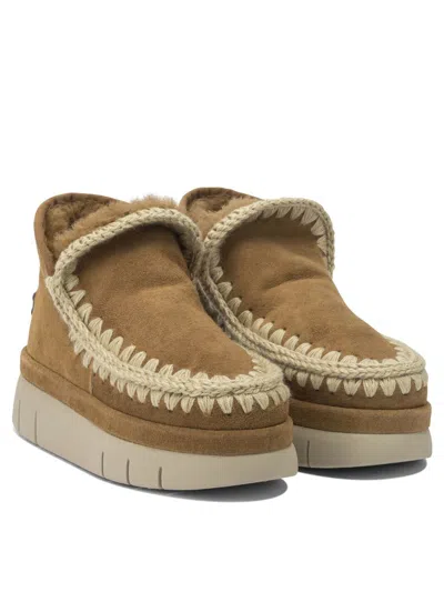 Mou Beige Sheepskin Ankle Boots In Nude