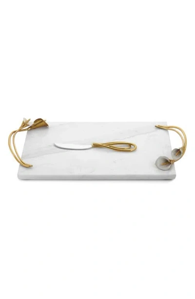 Michael Aram Calla Lily Marble Cheese Board And Stainless Steel Knife Set In White