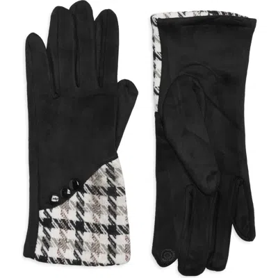 Nanette Lepore Houndstooth Button Gloves In Black