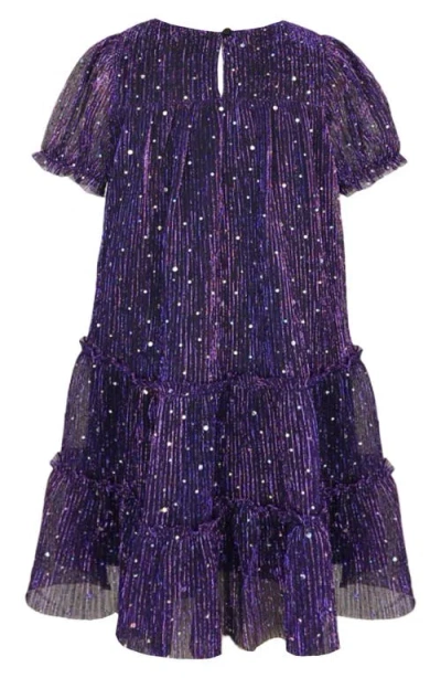 Zunie Kids' Plissé Metallic Babydoll Dress In Purple
