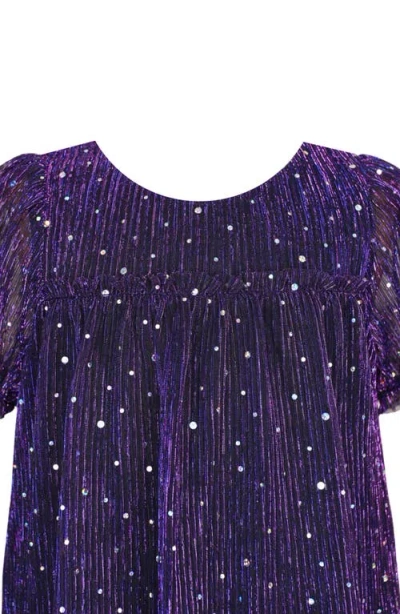 Zunie Kids' Plissé Metallic Babydoll Dress In Purple