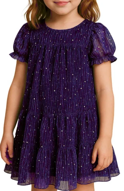 Zunie Kids' Plissé Metallic Babydoll Dress In Purple