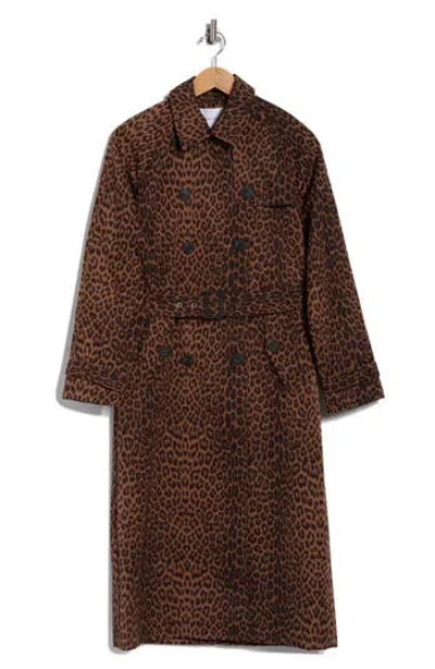 Rebecca Minkoff Animal Print Longline Trench Coat In Brown