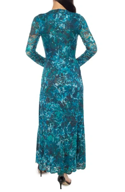 Marina Stretch Lace Long Sleeve Cocktail Dress In Blue