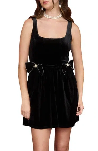 Blu Pepper Bow Trim Minidress In Black