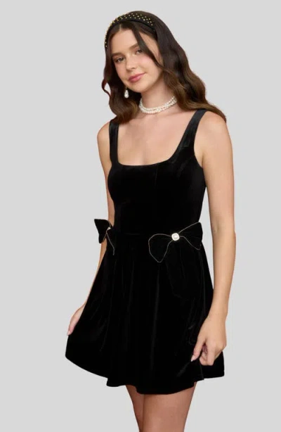 Blu Pepper Bow Trim Minidress In Black