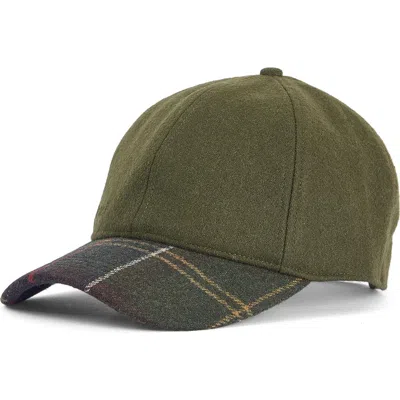 Barbour Roker Plaid Wool Blend Baseball Cap In Green