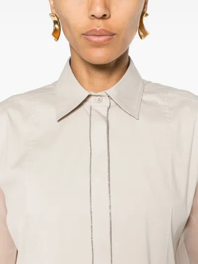 Brunello Cucinelli Silk Shirt With Shiny Details In Gray