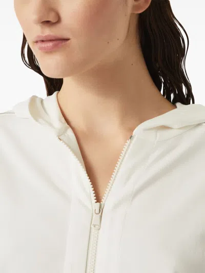 Brunello Cucinelli White Shiny Trims Zip-up Hoodie In Neutral