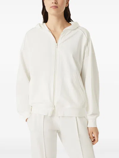 Brunello Cucinelli White Shiny Trims Zip-up Hoodie In Neutral