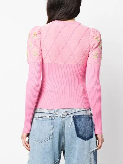 Cormio Crew-neck Wool Blend Sweater With Floral Embroideries In Yellow