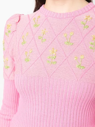 Cormio Crew-neck Wool Blend Sweater With Floral Embroideries In Yellow