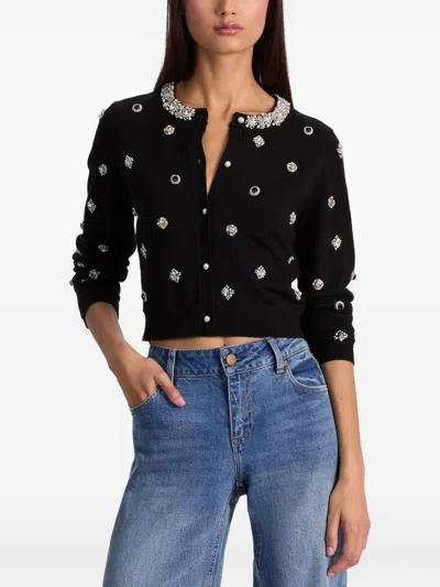 Alice And Olivia Dollie Embellished Cardigan Sweater In Black